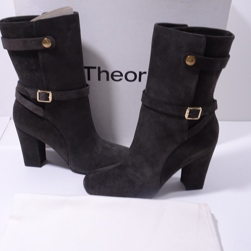 Theory  Mitiu Suede Jodhpur Boot Buckle Boot Booties Sz 38 Asphalt Grey NWT 59